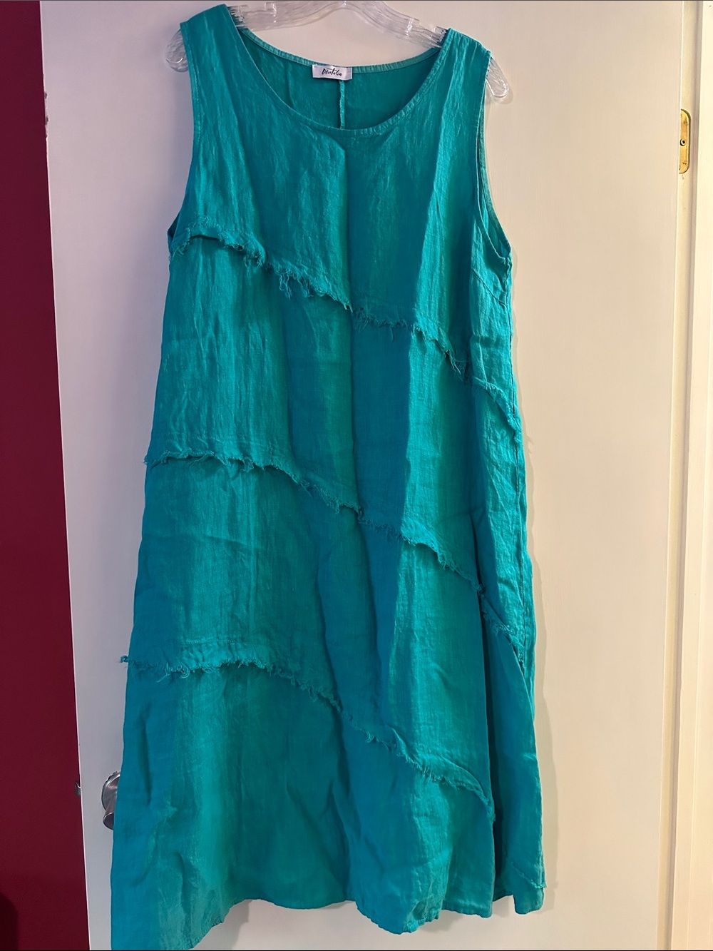 Linen Sleeveless Tiered Maxi Dress in Teal